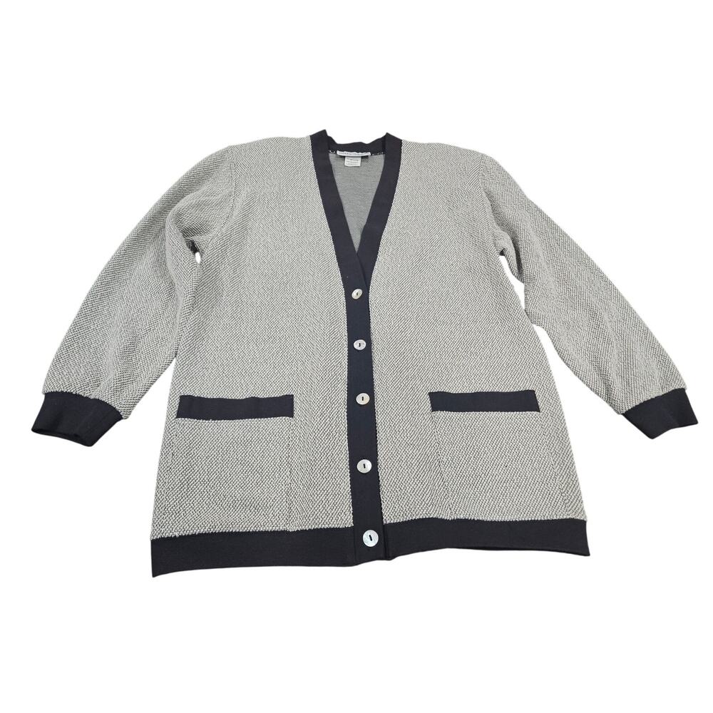 Y2K Cathy Daniels Cardigan Medium Black White Knit Pearl Button Preppy